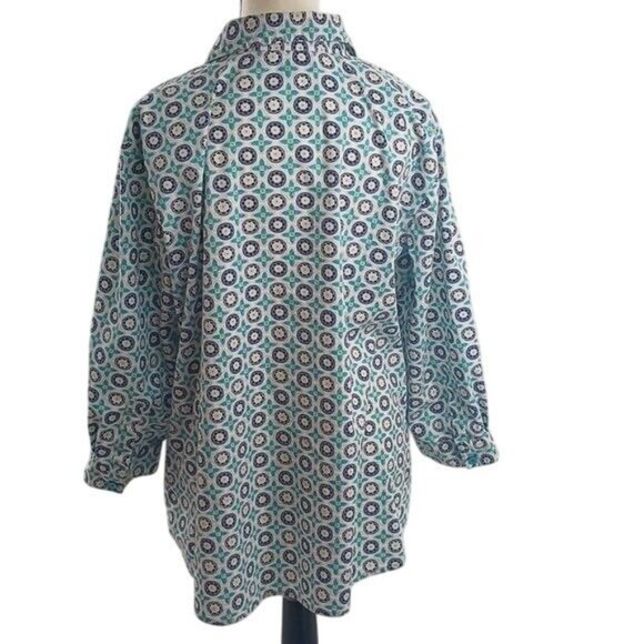 Jones New York Button Down Shirt Womens Size XL Signature Blue Geometric Floral - Picture 4 of 6